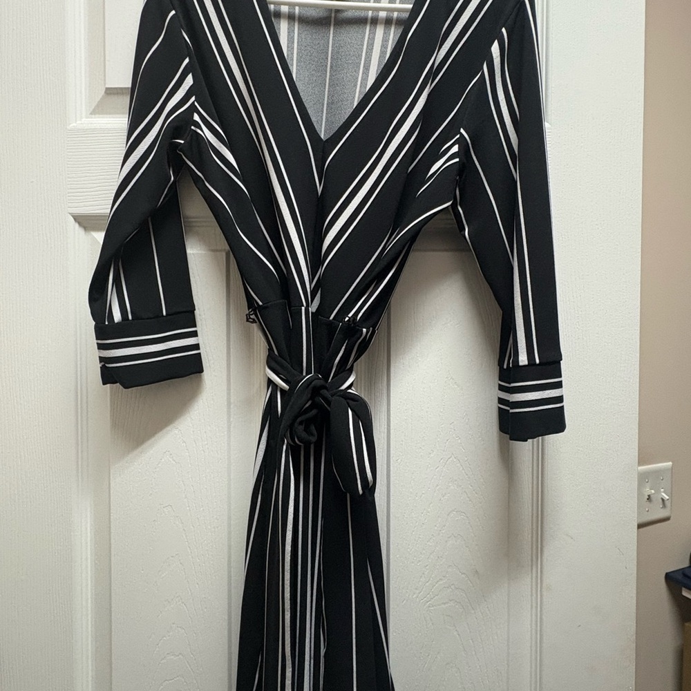 H&M Black and White Striped Midi Dress